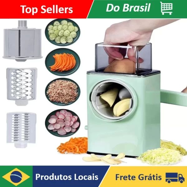 Ralador de Queijo Fatiador Legumes Cortador Vegetais Manual 3 em 1 Multiuso Cozinha Giratorio Manivela