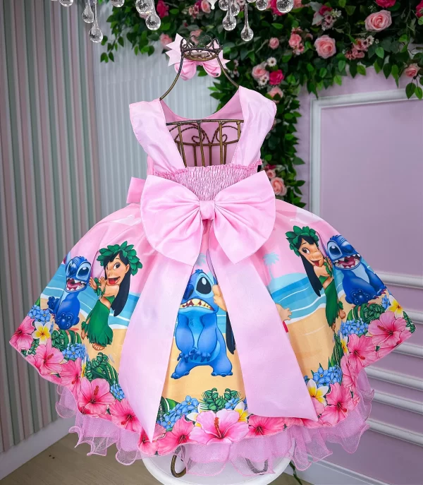 Vestido Infantil Temáticos Luxo Lilo e Stitch Rosa - Image 4